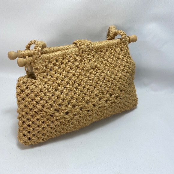Vintage Kathy McKeany Natural Jute Macrame Handbag Purse Lined Columbia Boho - Picture 2 of 10